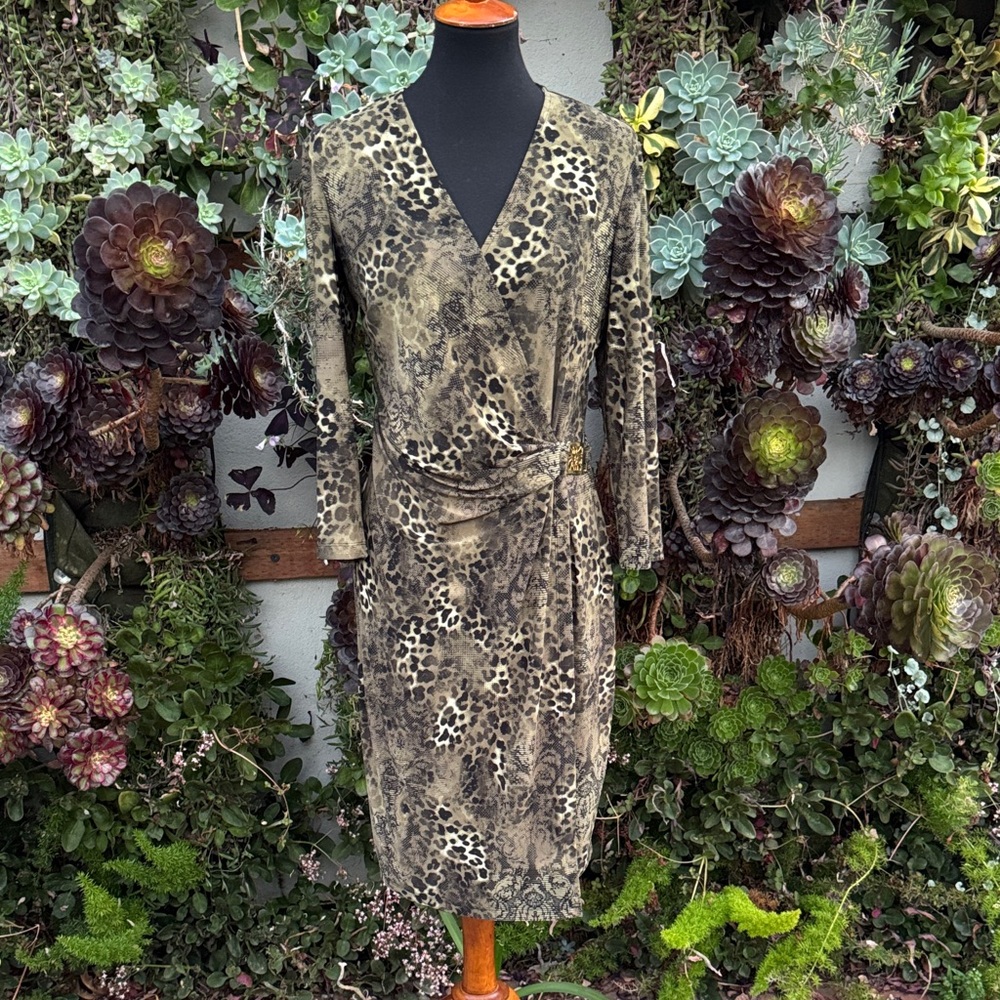 Anne Klein Animal Print Long Sleeve Dress